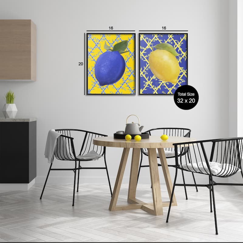 Stupell Bold Blue & Yellow Lemons Framed Giclee Art Design By Matthew Piotrowicz (Set of 2)