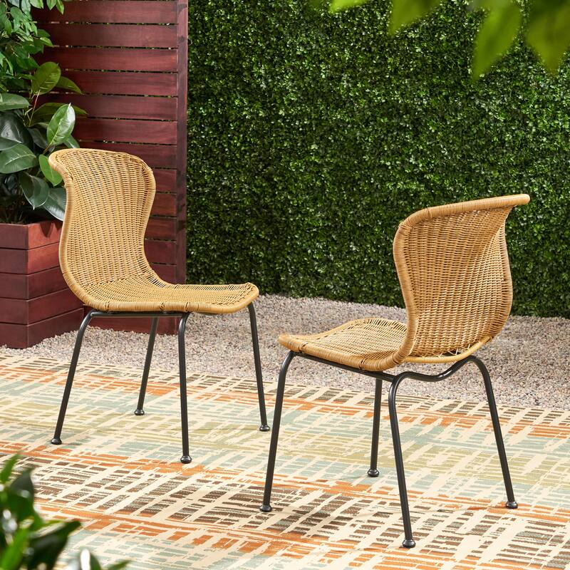 3 Pieces Wicker Patio Bistro Furniture Set, Outdoor Rattan Apartment Balcony Furniture Sets with Seat Cushion, Natural