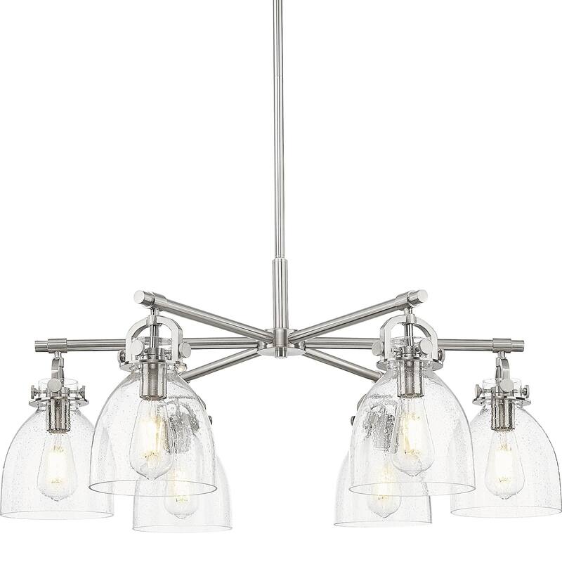 Innovations Lighting 410-6CR-16-26 Newton Bell Chandelier Newton Bell - Satin Nickel / Seedy