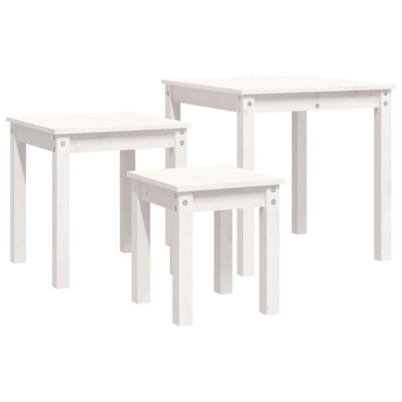 vidaXL Nesting Table White Solid pine wood Small Stackable - 21.7 x 21.7 x 21.7 in