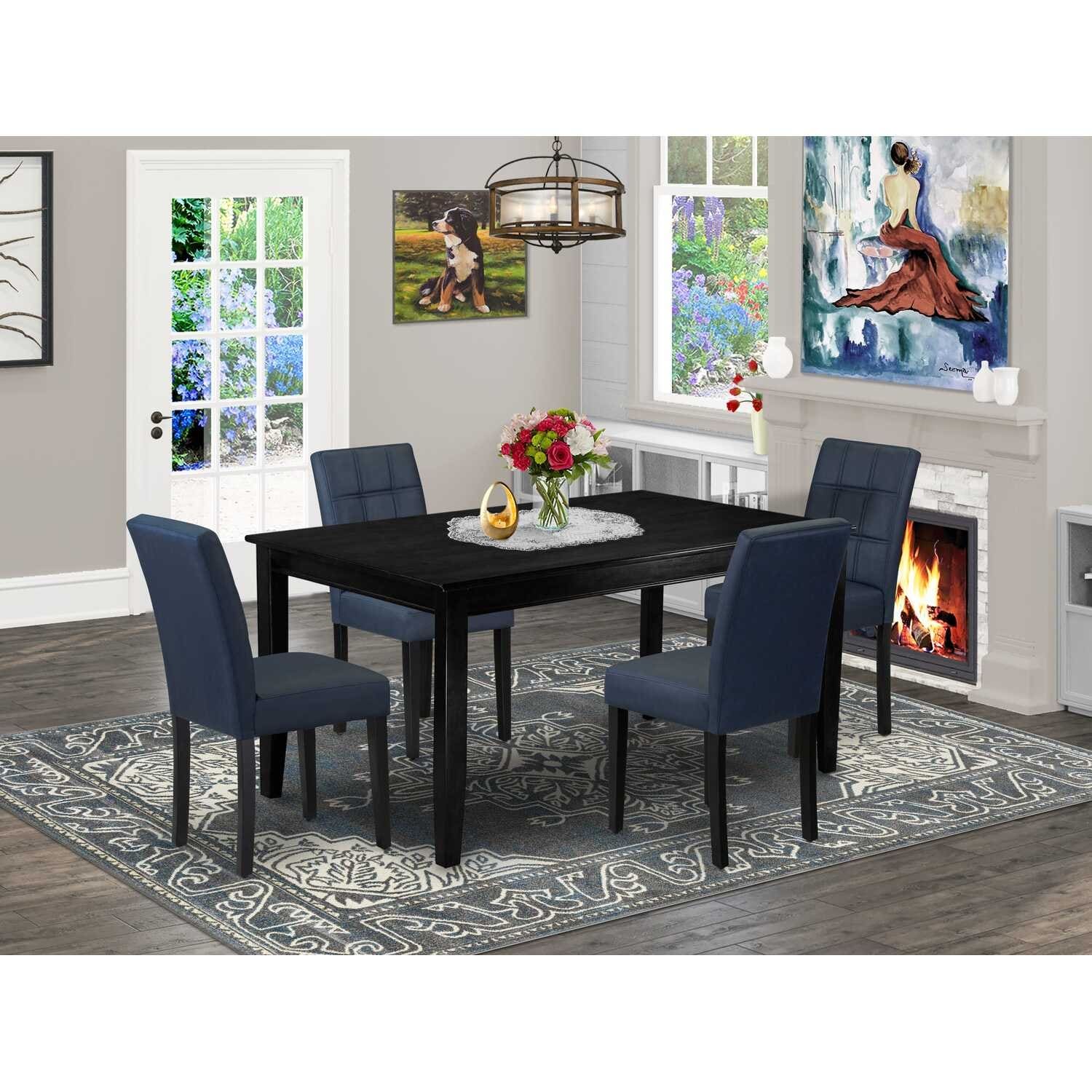 HomeStock 5-Piece Black Finish Solid Wood Top-Rectangular Dining Room Set-Seats 4