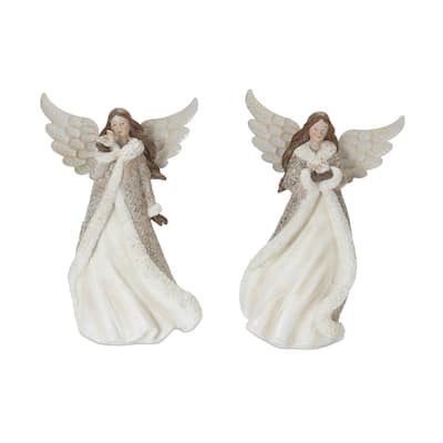 2 Ivory & Gold Winter Angel Bird Christmas Tabletop Figurines 13"
