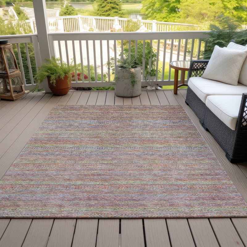 Machine Washable Indoor/Outdoor Modern Stripes Chantille Rug - Terracotta - 9' x 12'