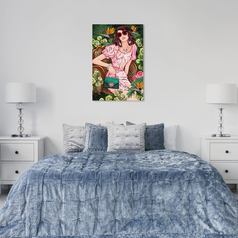 Wynwood Studio Canvas Fashion and Glam Green Garden Doll Pink and Glam Wall Art Canvas Print - 36 x 24