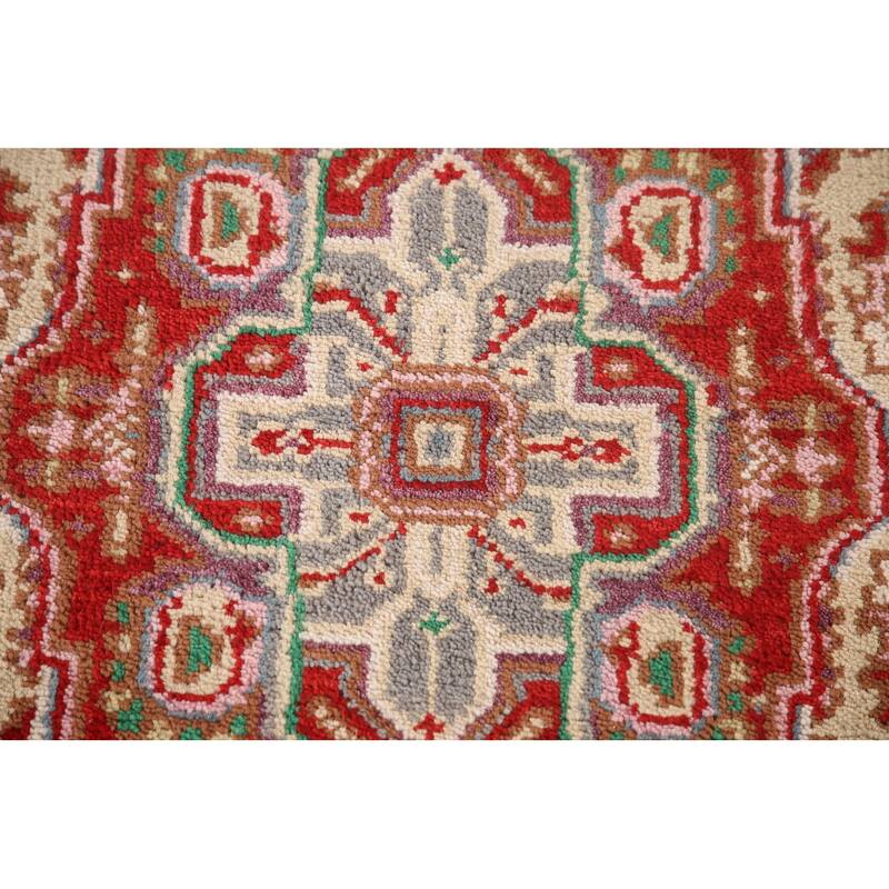 Geometric Beige Heriz-Serapi Foyer Rug Hand-Knotted Wool Carpet - 3'0" x 5'1"