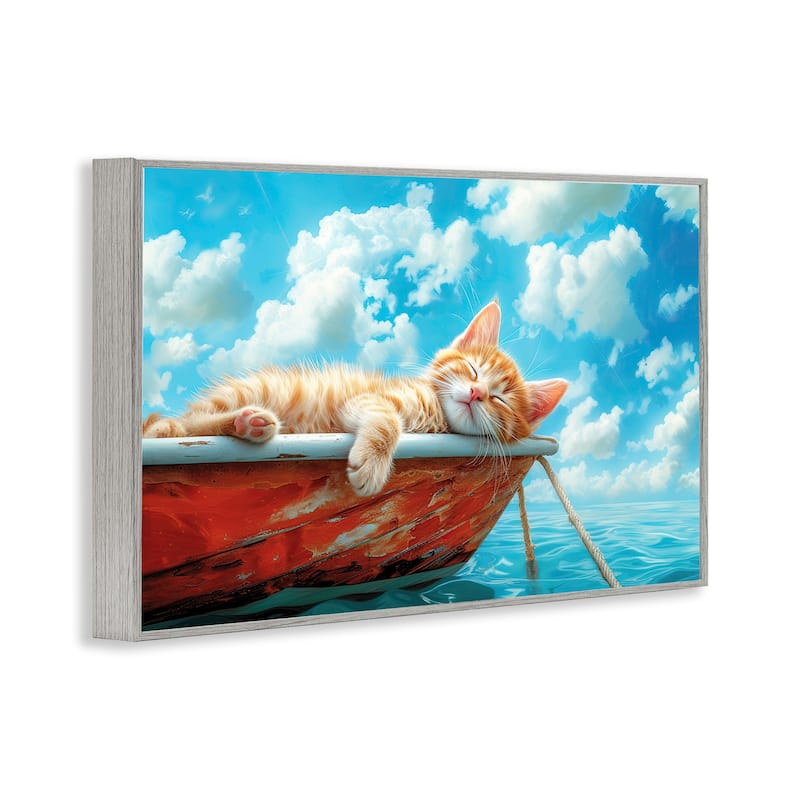 Stupell Sleeping Cat on Boat Framed Giclee Art Design By Parable Visions