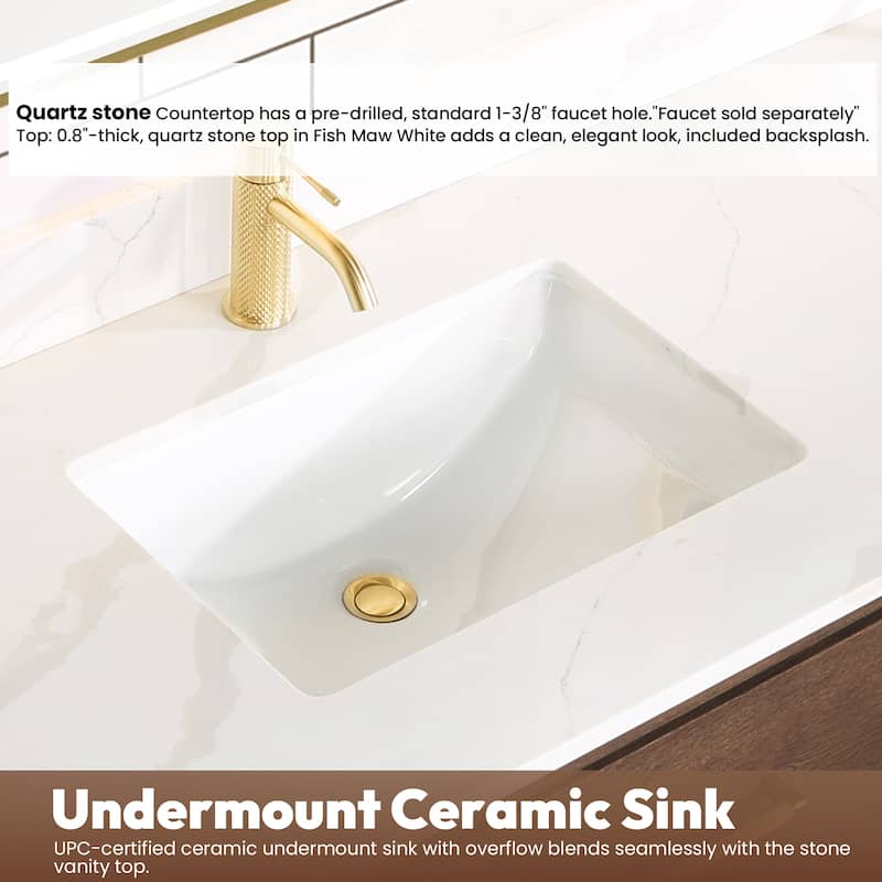 Cristo Floating Bath Vanity with White Quartz Stone Top without Mirror