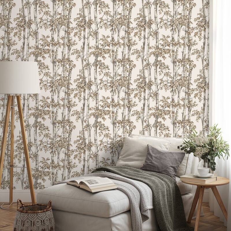 Fine Decor Bastian Neutral Trees Wallpaper - N/A