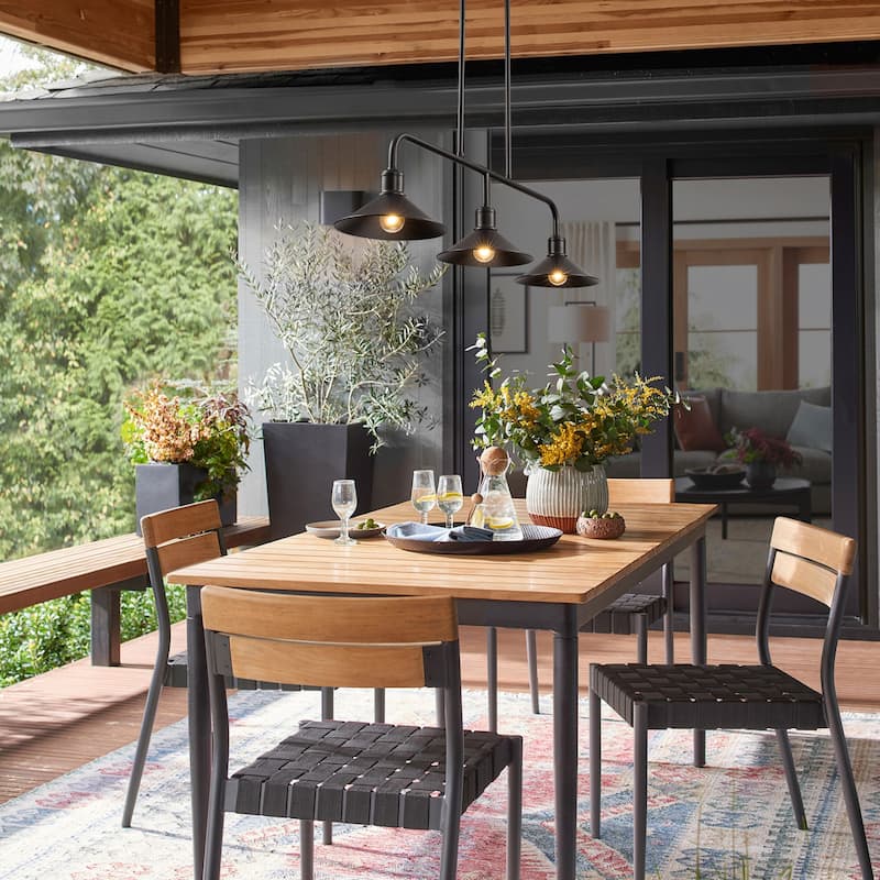 34" Modern Industrial Farmhouse Black Linear 3-Light Island Pendant Light with Cone Shades for Kitchen and Dining Room