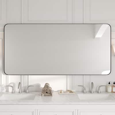 Eviva Rounded Black Frame 60" x 28" Rectangular Black Metal Framed Mirror - N/A