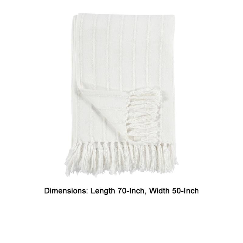 Troy 50 Inch Ultra Soft Cotton Throw Blanket, Raised Striped Design, White