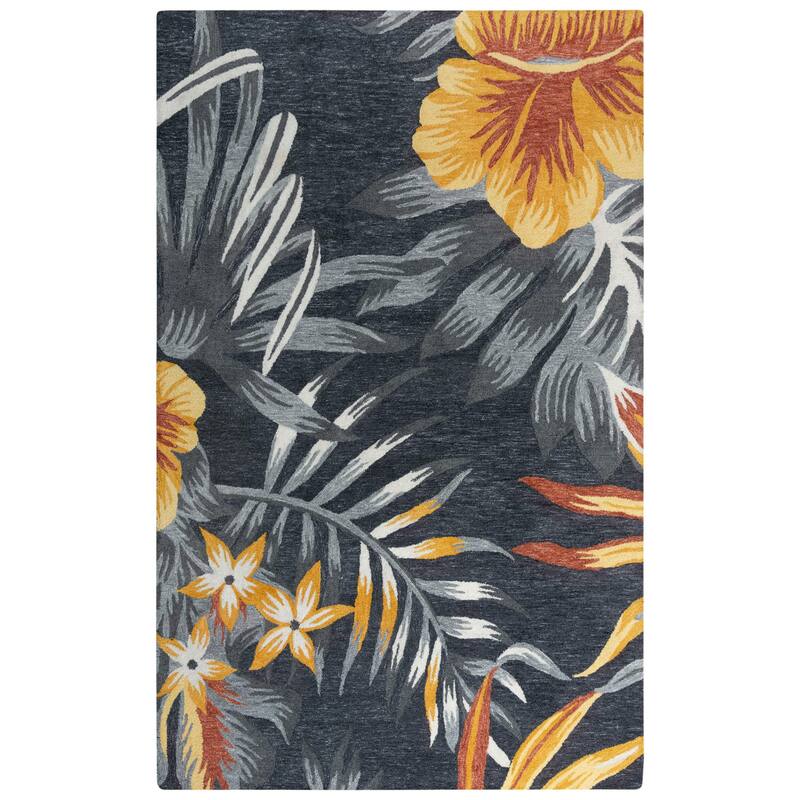 Alora Decor Mirage Tropical Charcoal Grey, Red and Gold Hand-tufted Rug