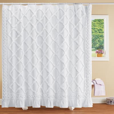 Luxurious Trellis Ruffled Chenille Shower Curtain