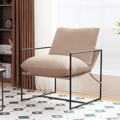 Modern Upholstered Metal Frame Sling Accent Chair for Living Room