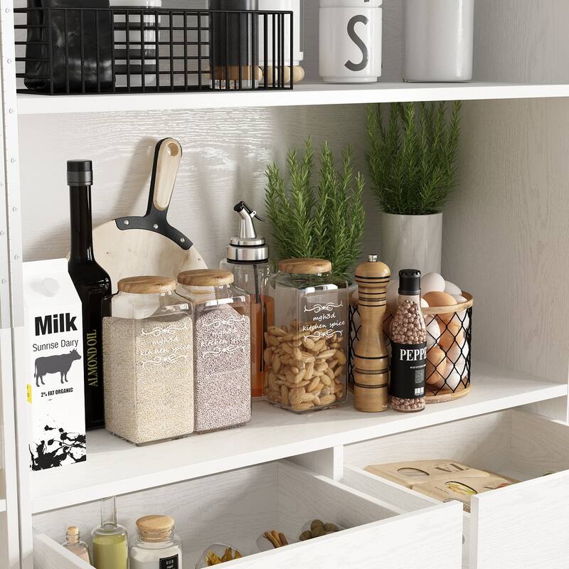 Pantry Buffet Versatile Food Wine Cabinet White Wood Grain Buffet