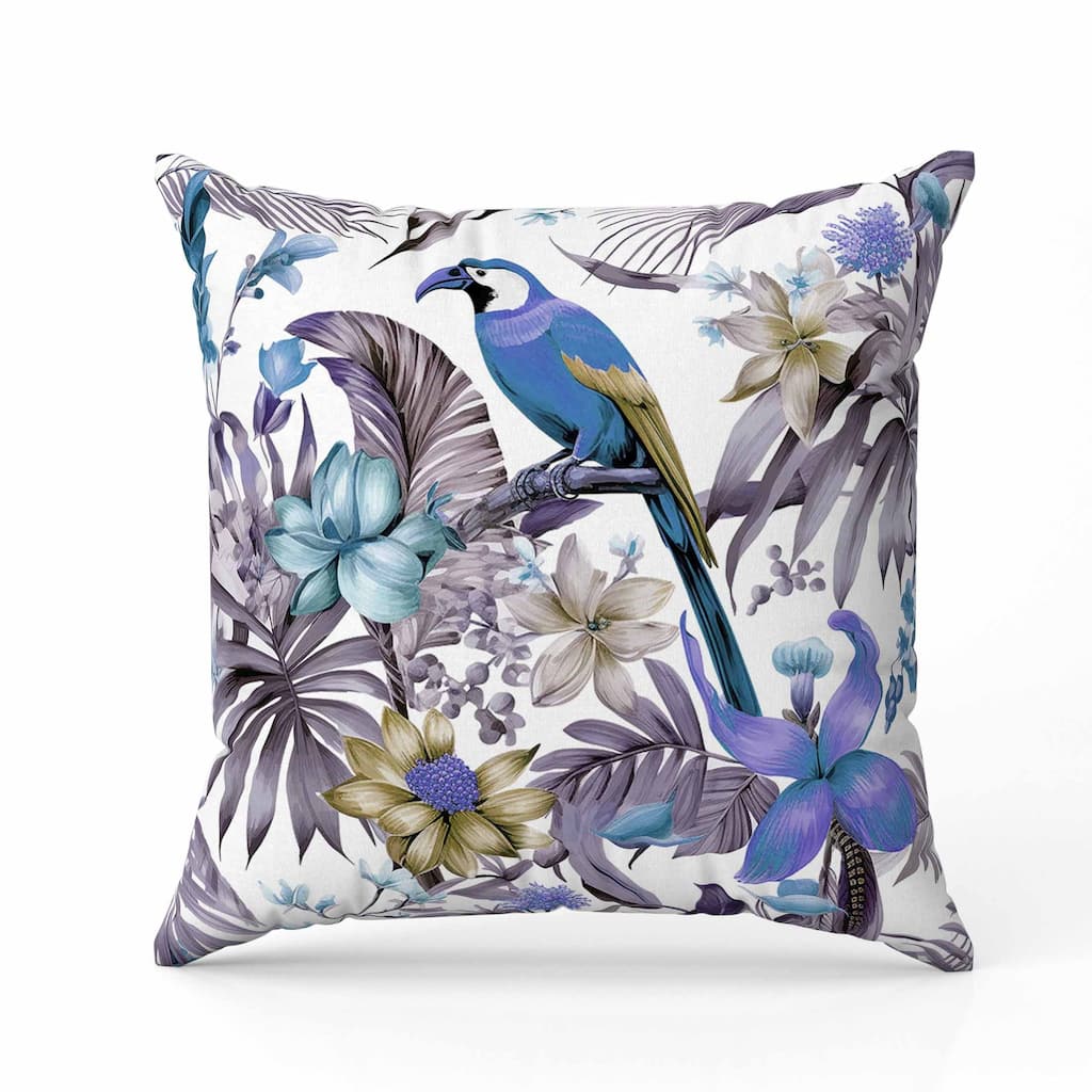 Leafy Lyricist Indoor/Outdoor Reversible Throw Pillow White and Blue