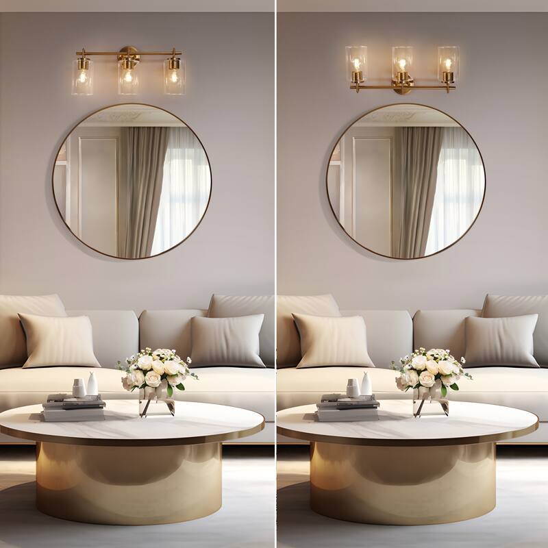 Modern Gold 3-Light Bathroom Vanity Light Cylinder Glass Wall sconce - W 22" x D 7.1" x H 9.6"
