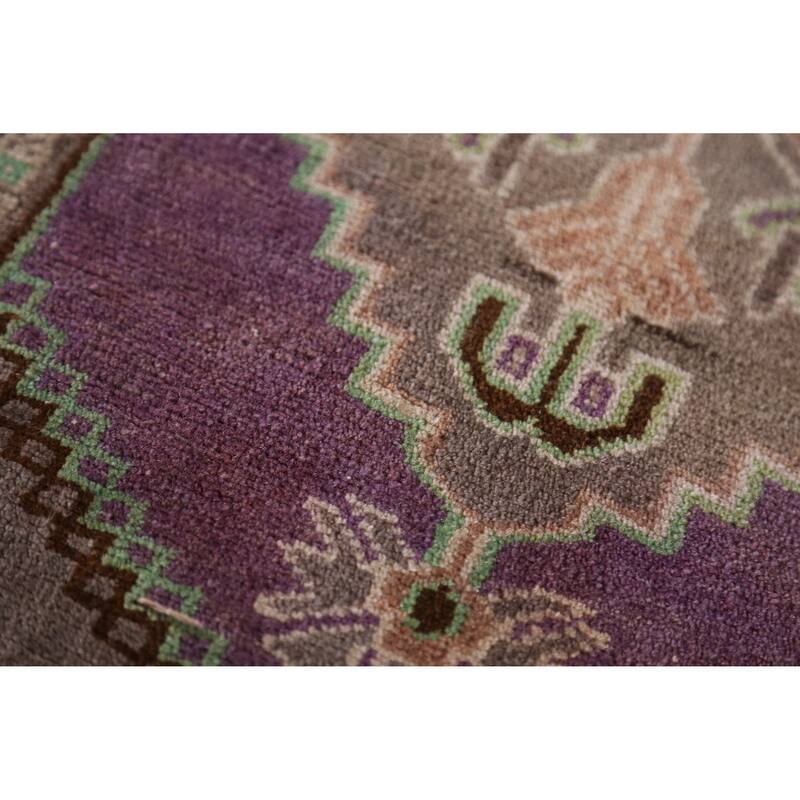 Hand Knotted Oriental 100% Wool Carpet Transitional Tribal Purples Anatolian Area Rug - 2' 11'' X 1' 6''