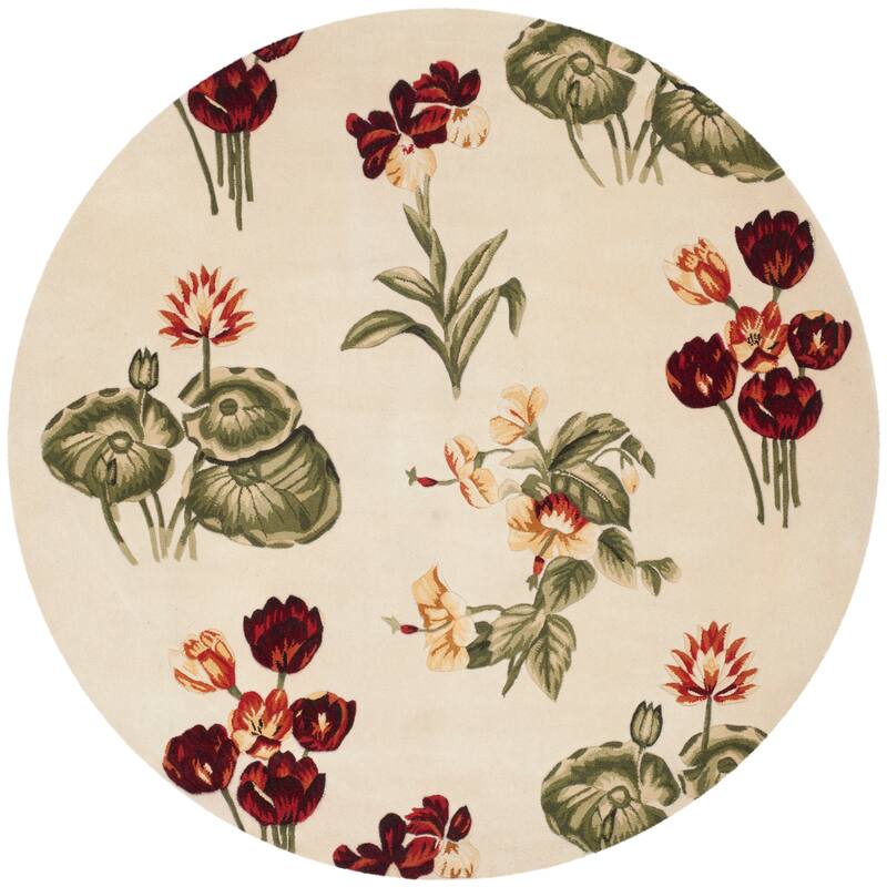 SAFAVIEH Handmade Mandarin Fridrika French Country Floral Wool Rug - 6' Round - Ivory/Green