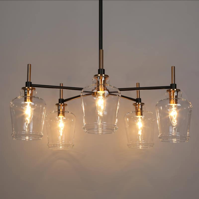 Modern Farmhouse 3/5-Light Black Gold Chandelier Clear Glass Kitchen Island Pendant Lighting for Dinning Room
