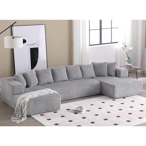 Oversized Modular U-Shaped Sofa, Versatile Configuration, 4-Seat, Corduroy/Polyester, Blue, 130.31