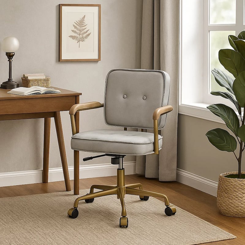 Office Chair with Faux Leather Upholstery, Vintage White and Brown