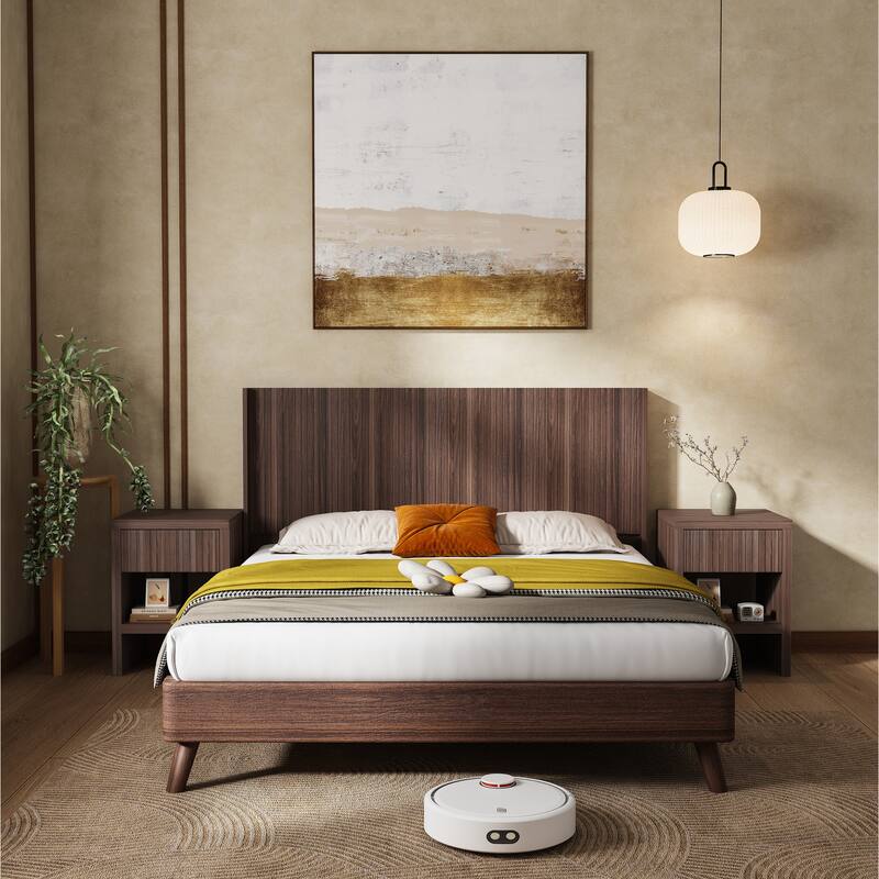 Modern Farmhouse Wood Headboard King Size 80.2 in Wide Wall Mounted Fluted Panel Wingback