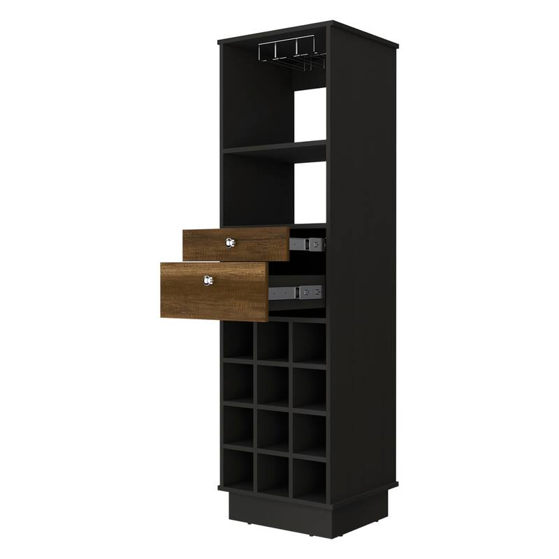 Pierpont 12-Bottle 2-Drawer 1-Shelf Bar Cabinet Black Wengue and Walnut