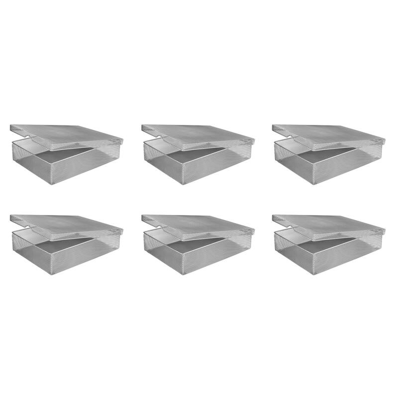 Hinged Mesh Storage Box, School Supply, Office Desktop Organizer, 2307 - Medium - Set of 6