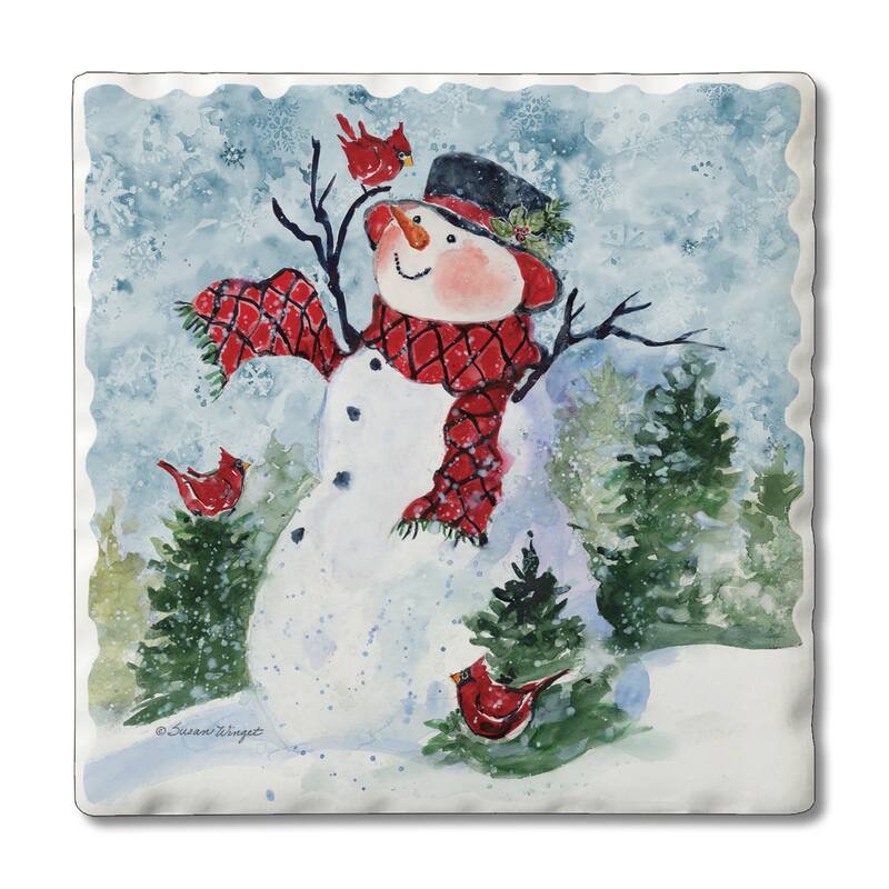 Counterart Absorbent Stone Coasters - Snowman & Forest Friends - Set of 4 - 4x4x289