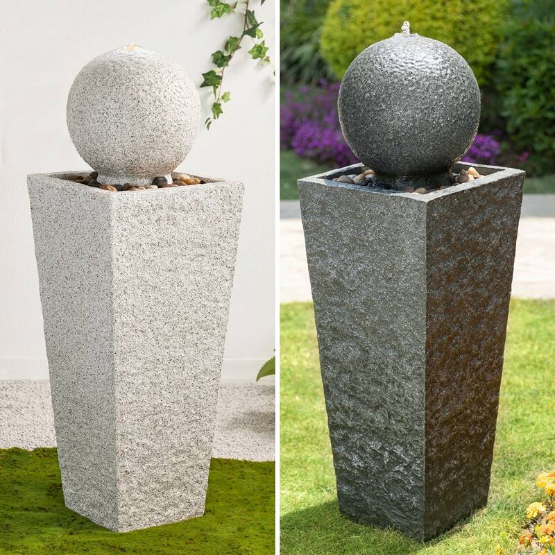 Demta Floating Pedestal Sphere Polyresin LED Garden Fountain with Pebbles by Havenside Home