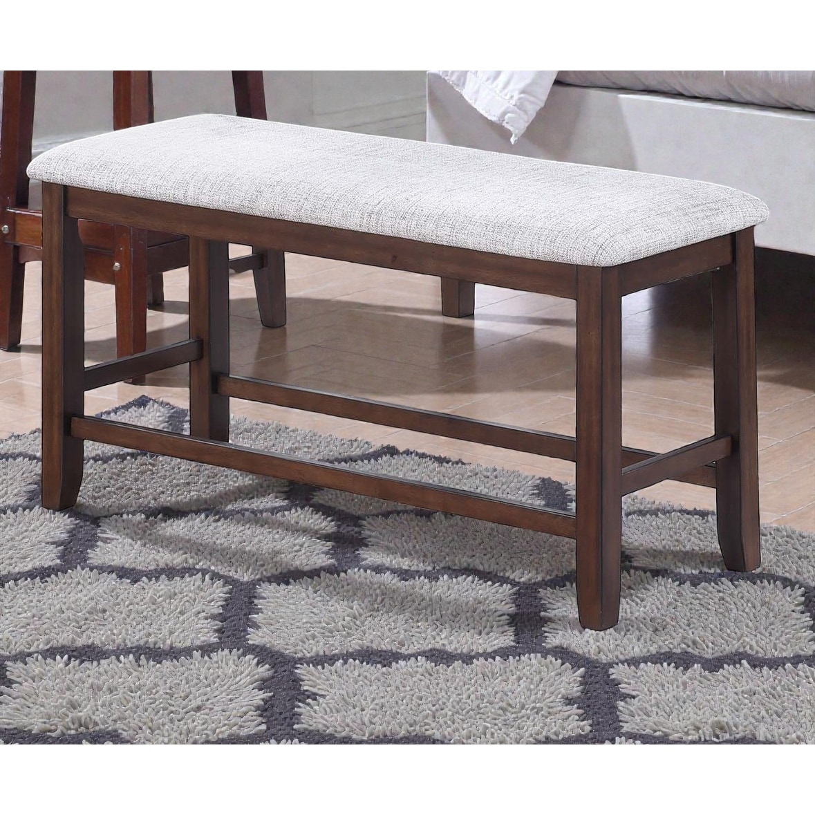 Upholstered Counter Height Living Bench with Cushion Seat, Wooden High Bench for Living Room, Seating for Two