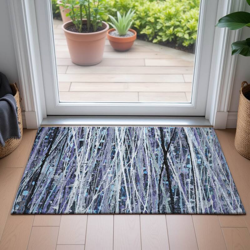 Machine Washable Indoor/Outdoor Abstract Stripes Chantille Rug