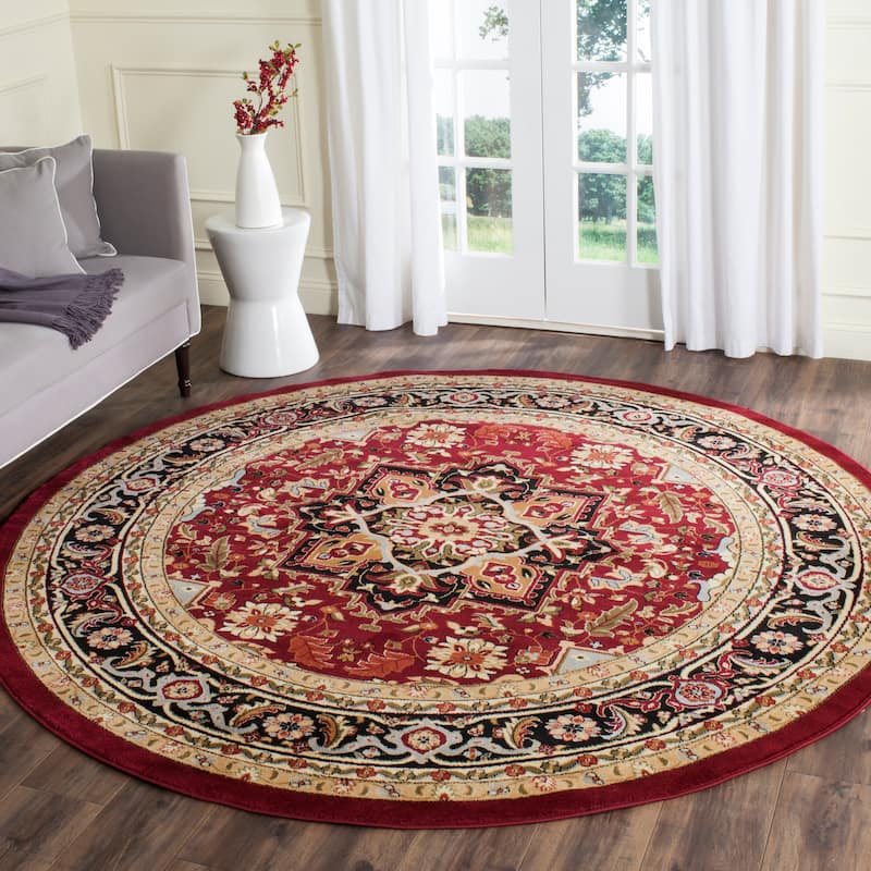 SAFAVIEH Lyndhurst Feryal Traditional Oriental Medallion Rug - 8' Round - Red/Black - Round