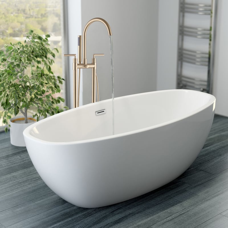 46"H Solid Brass 2-Handle Floor Mounted Tub Faucet with Diverter and Handheld Shower