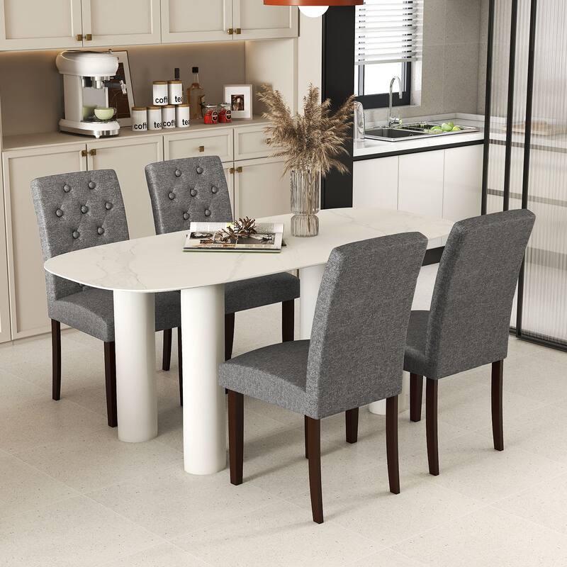 Stylish Upholstered Parson Dining Chair Set with Tufted Back Rubber Wood Legs and Soft Fabric Seat - 18" x 24" x 37"