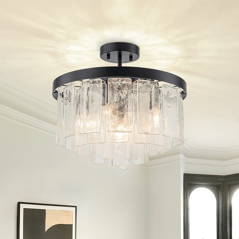 5-Light Tiered Water Glass Round Semi Flush Chandelier