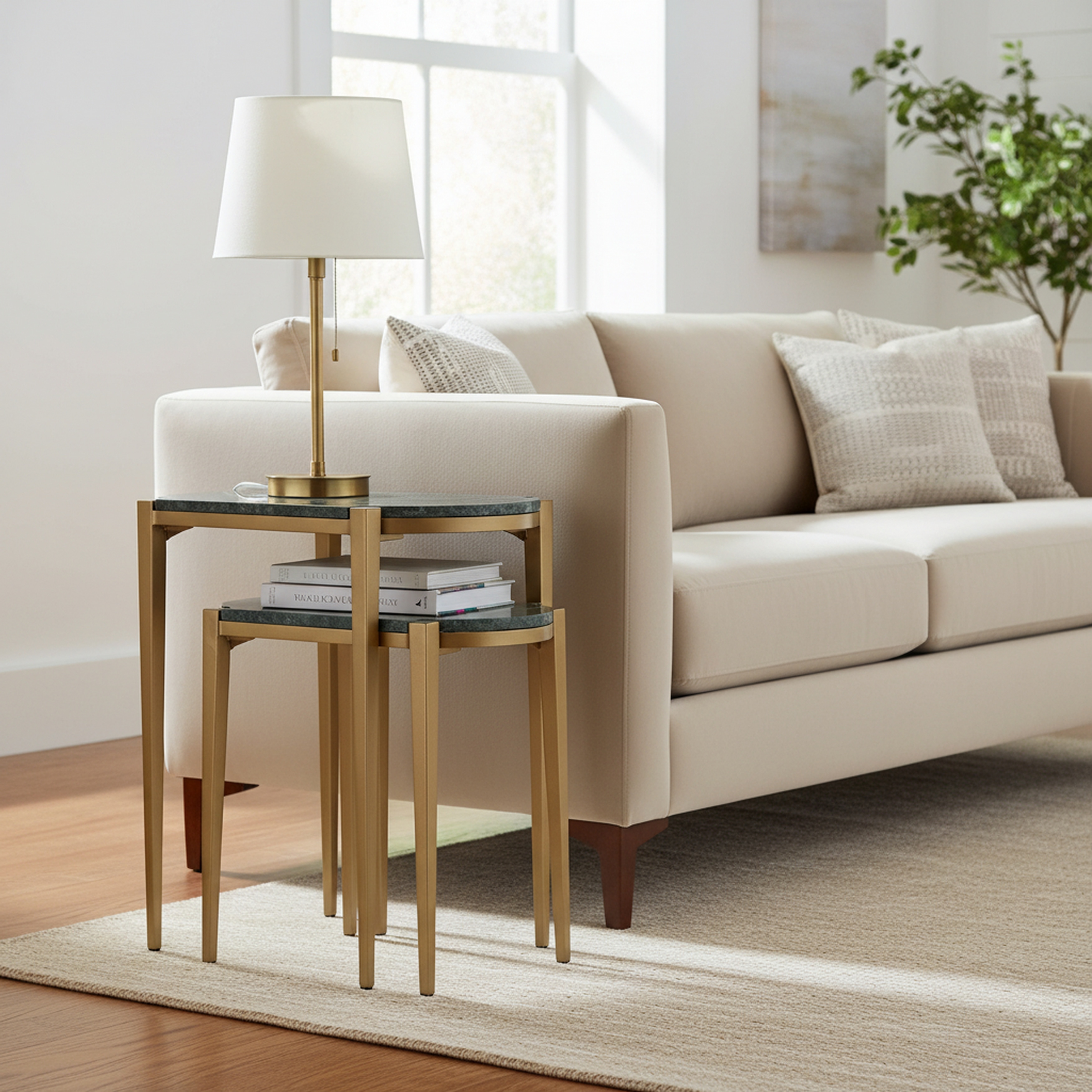 Beckham 2 Piece Marble and Iron Nesting Tables