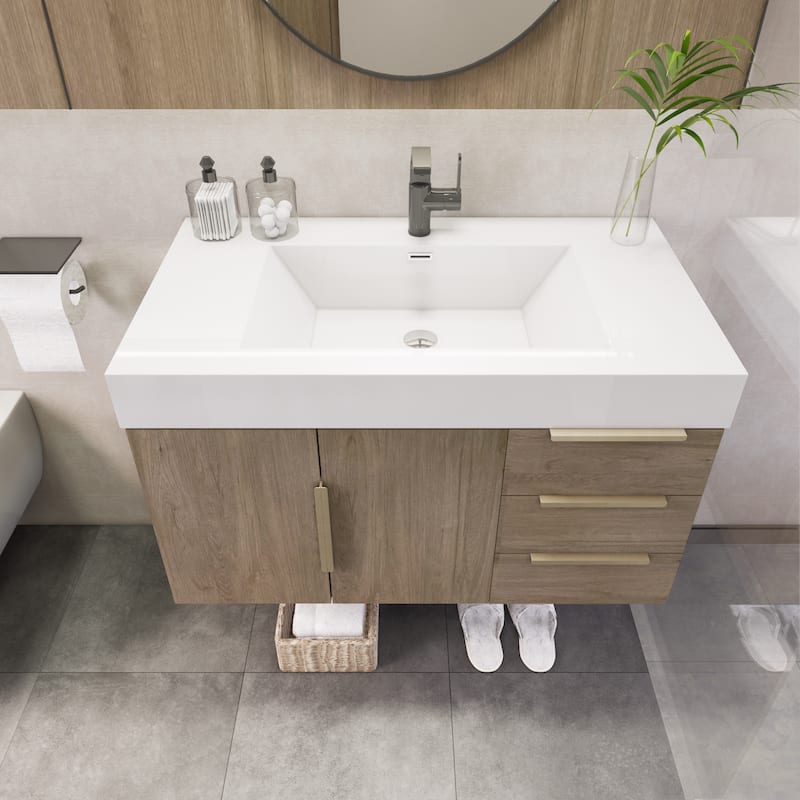 Noble 36" Wall Mounting Vanity (R Drawer) with Reinforced Acrylic Sink