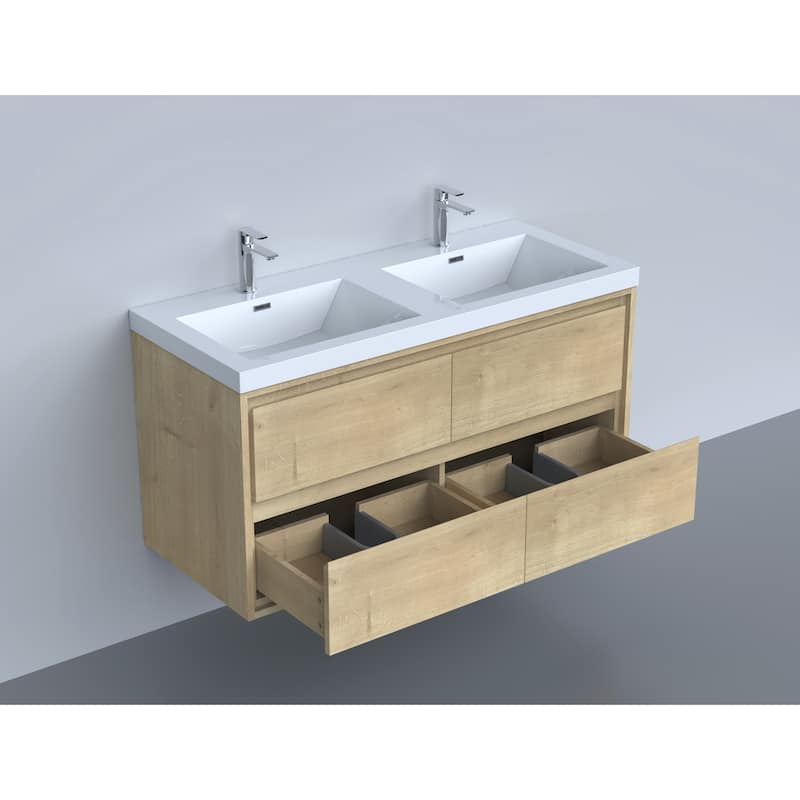Sage 60" wall mounted bathroom vanity with double basin acrylic top
