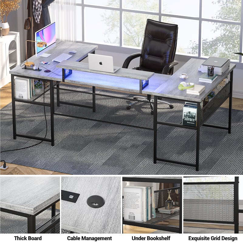 3-in-one U-Shape Computer Desk with Charge Station, Office Corner Desk with Monitor Stand