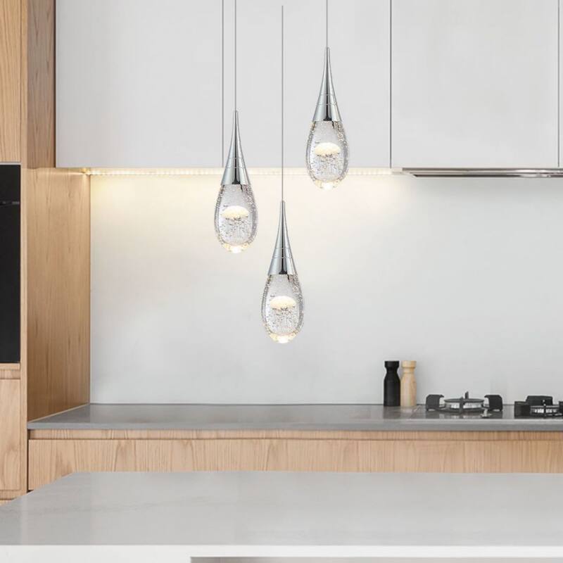 3-Light Modern Dimmable Bubble Jellyfish Crystal Pendant Light for Kitchen Island