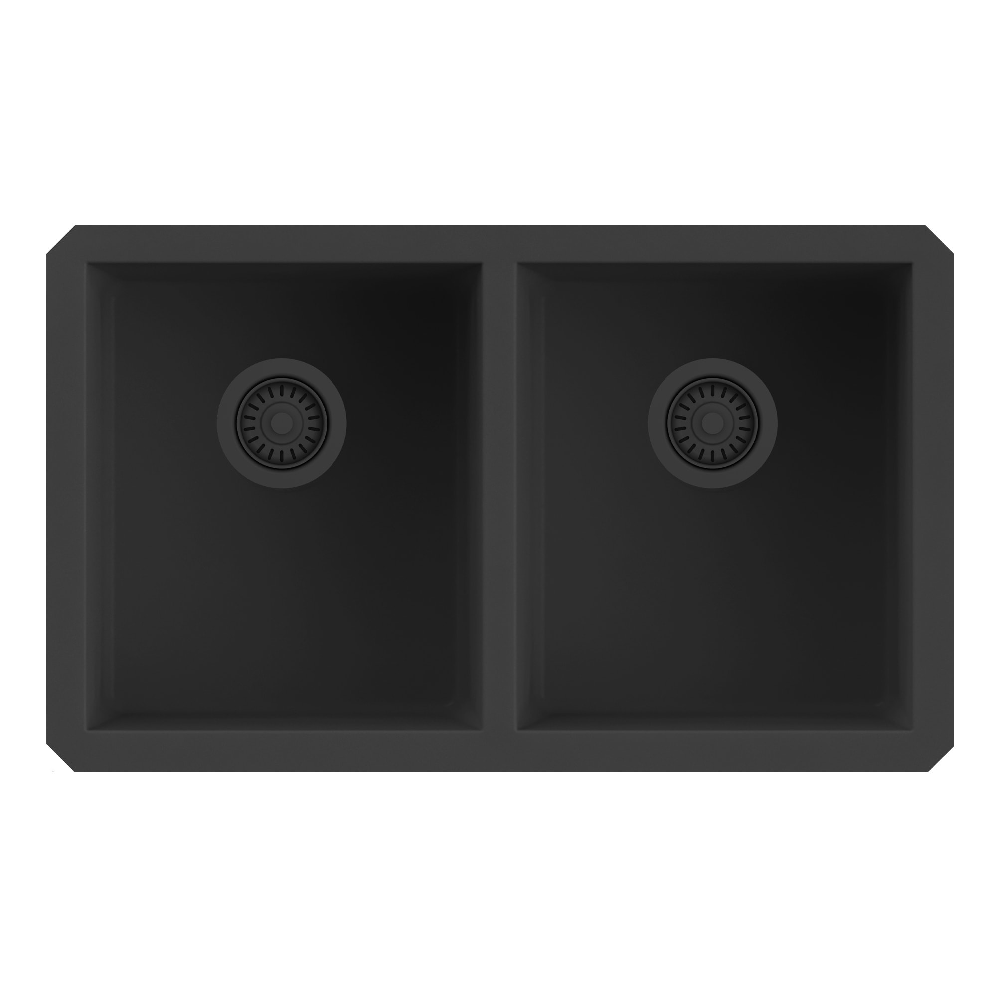 Ruvati 32 x 19 inch Granite Composite Quartz Undermount Double Bowl Kitchen Sink - Midnight Black - RVG2388BK