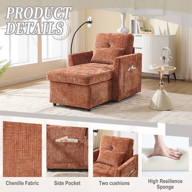 Multifunctional Lazy Person Sofa Recliner,Storage Backrest With Cell Phone Bracket Chenille Single Leisure Chair