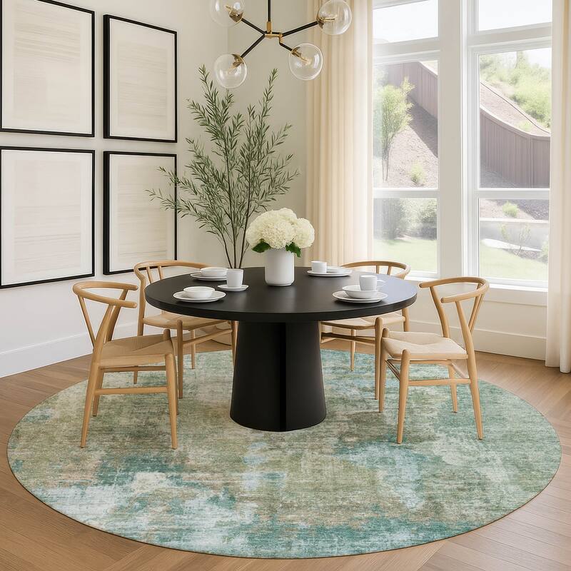 Machine Washable Indoor/ Outdoor Abstact Contemporary Chantille Rug