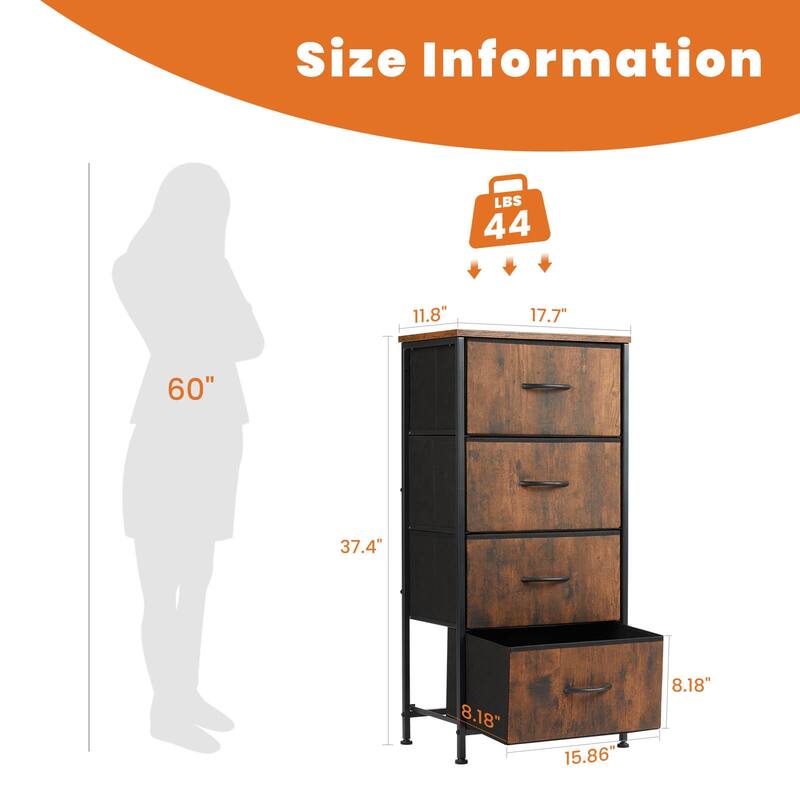 4-Drawer Vertical Chest with Metal Handle, Metal Frame and Wood Top for Bedroom