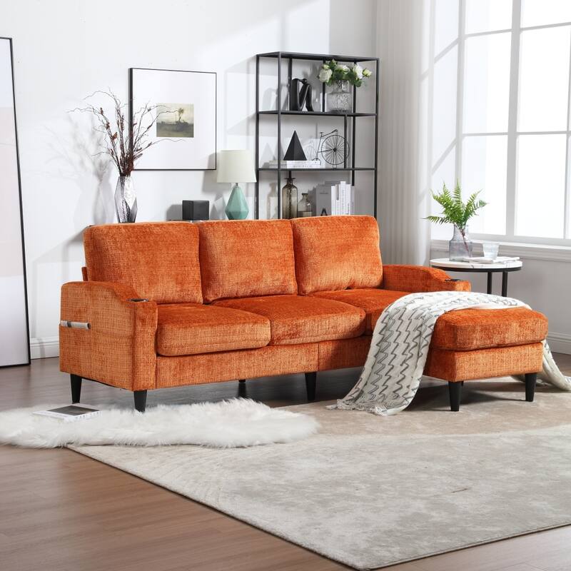 Convertible Sectional Sofa Couch, L-Shape Cozy Sofa Couch Set 4 Seat Sofa Sectional with Storage Ottoman for Living Room