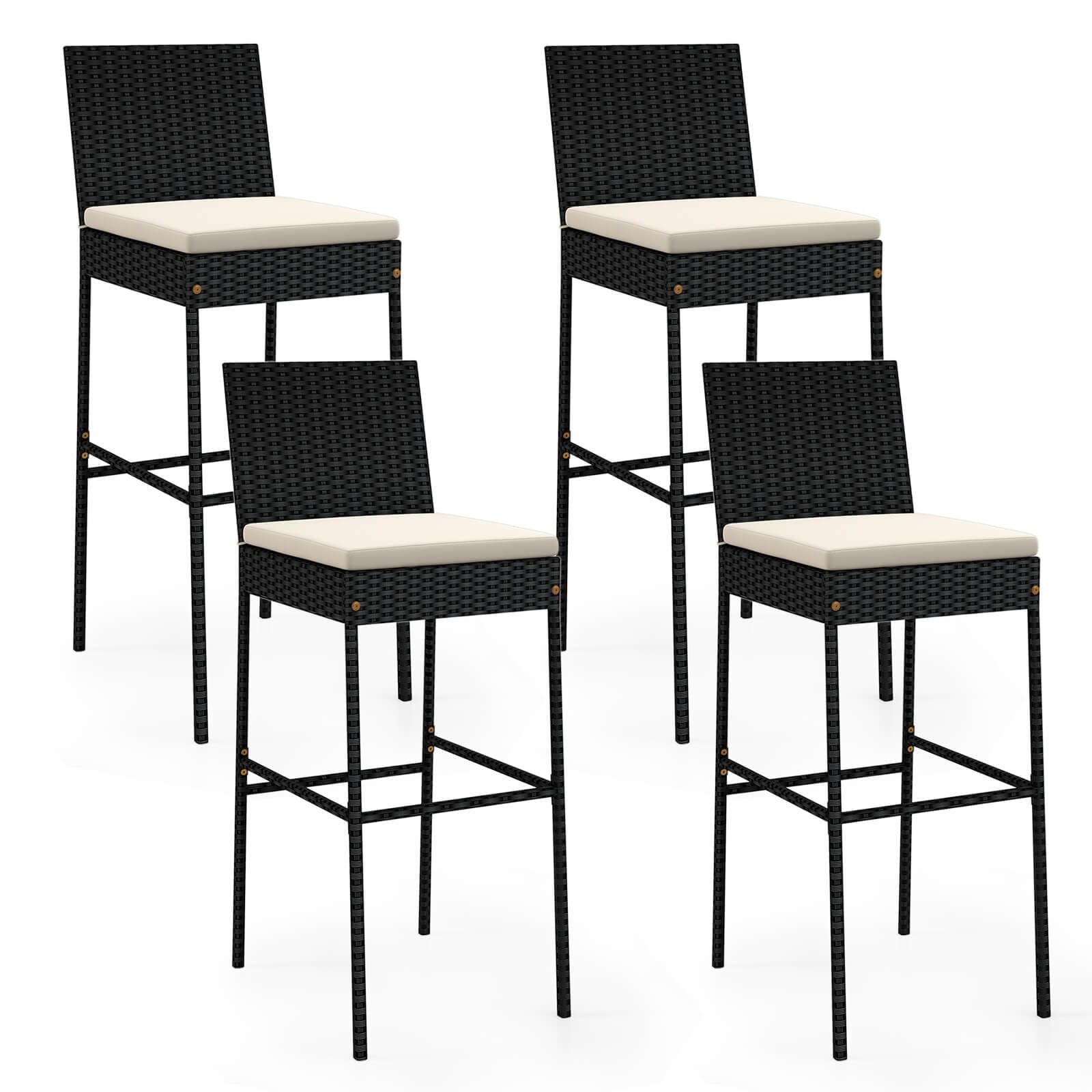 2/4pcs Rattan Bar Stools 30"H Outdoor with Cushion and Frame
