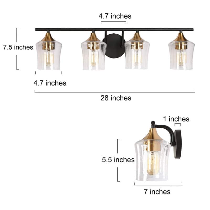 Modern Black Gold 4-Light Bathroom Vanity Lights Wall Sconce for Powder Room - 28" L x 7" W x 7.5" H