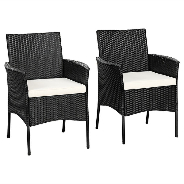 2 pieces Patio Wicker Chairs with Cozy Seat Cushions - Overstock - 34326583